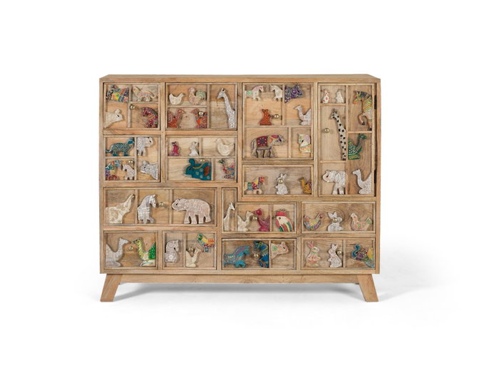 GINER Y COLOMER Cómoda de Madera de Mango Natural con 13 Cajones y Decoración Artesanal